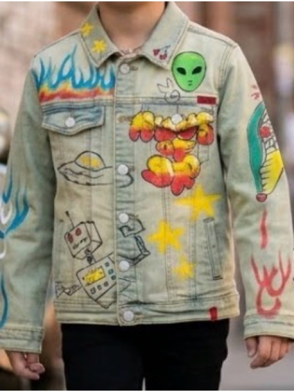 Haus of JR Kids Hand-Painted Graphic Denim Jacket - Size 10 NWT